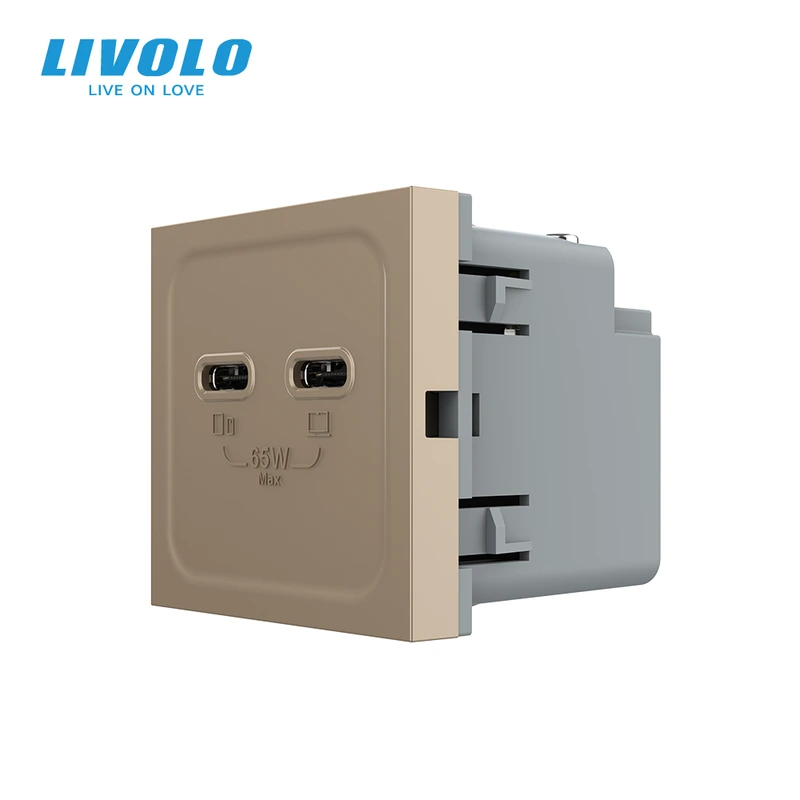 USB Type-C розетка LIVOLO, PD 65W, Power Delivery, швидка зарядка, золота, модуль — Livolo