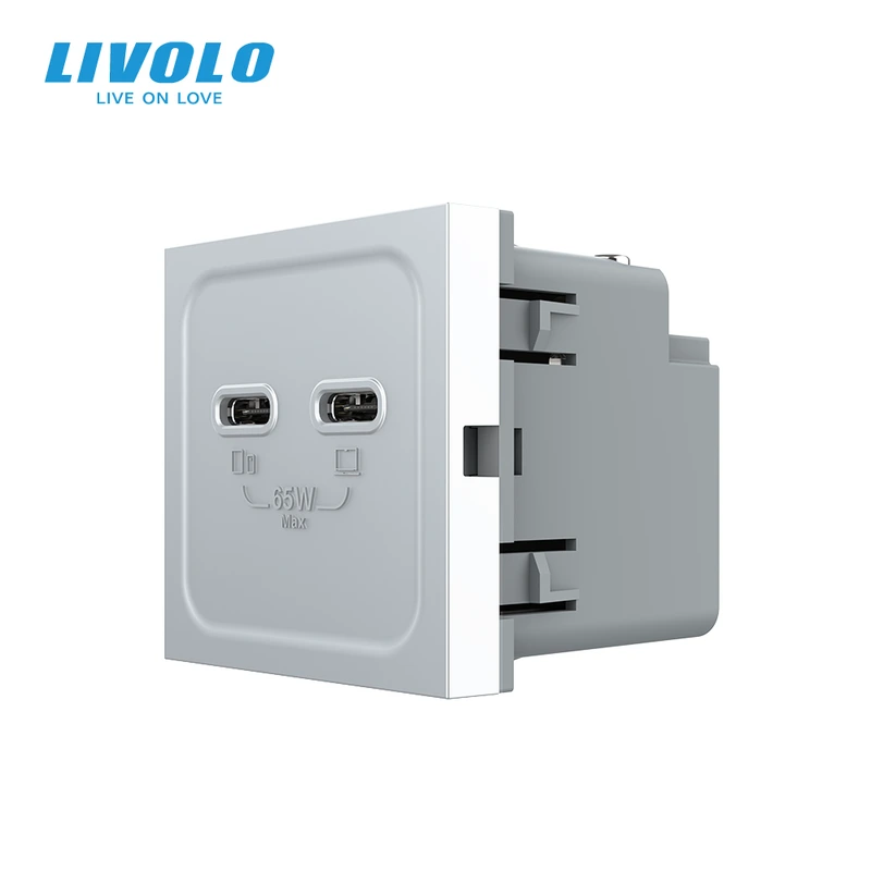 USB Type-C розетка LIVOLO, PD 65W, Power Delivery, швидка зарядка, біла, модуль — Livolo