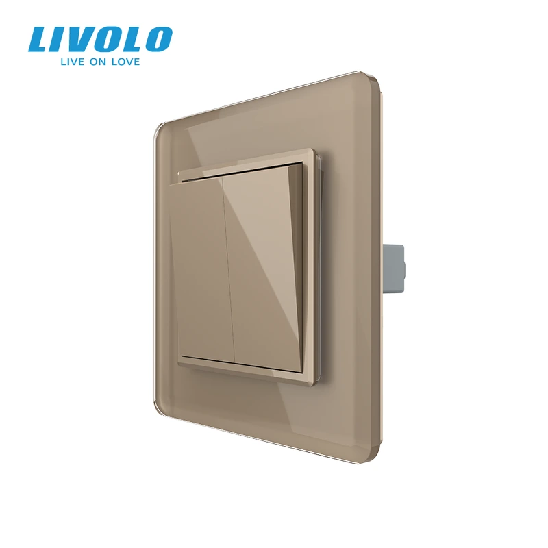 Вимикач універсальний 2-клавішний LIVOLO золотий 2.5D скло 250В 10А