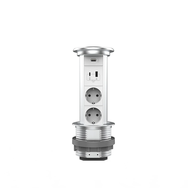 Висувна розетка на дві розетки, USB-A, USB Type-C Livolo срібний (VL-SHS021-FCTC-FCUA.UC-S)