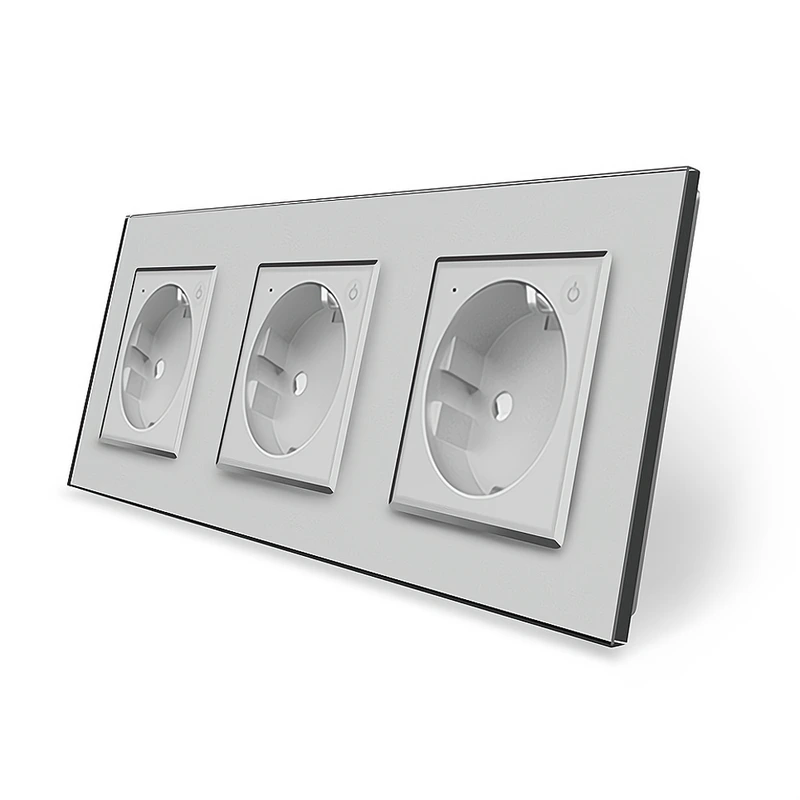 Тримісна розумна розетка ZigBee із заземленням Livolo сірий (VL-C7FCTC16AZ-6IP)