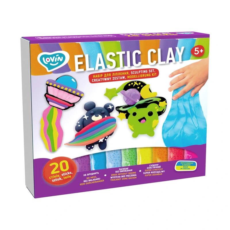 Набір для ліплення з повітряним пластиліном Elastic Clay 70140, 20 стиків — Lovin