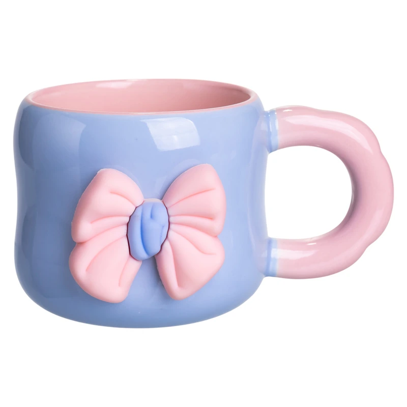 Чашка порцелянова з магнітом Бант 400 (мл) подарункова кружка прикольна чашка для дітей на подарунок Блакитний з рожевим FM-52D — Lugi