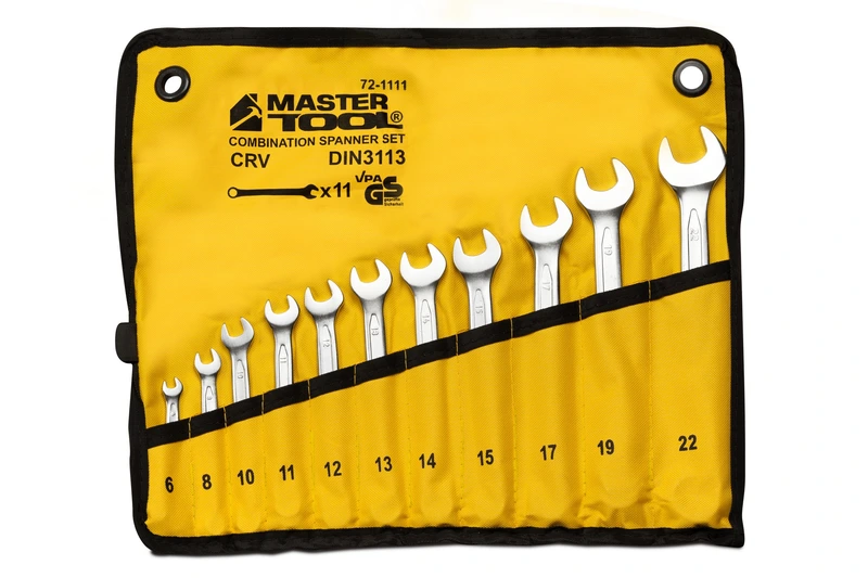 Ключі комбіновані MASTERTOOL COLD FORGED набір 11 шт (6/8/10/11/12/13/14/15/17/19/22 мм) 31CrV3 DIN 3113 у чохлі 72-1111 — MASTERTOOL