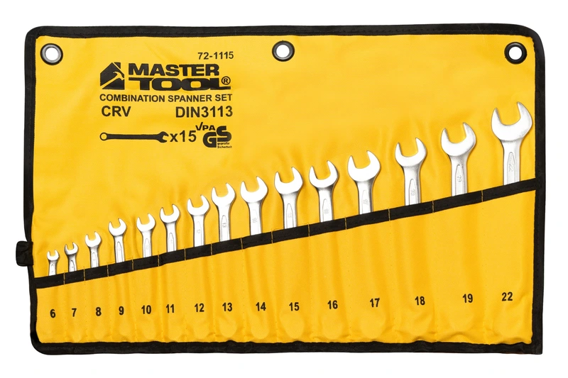 Ключі комбіновані MASTERTOOL COLD FORGED набір 15 шт (6–19/22 мм) 31CrV3 DIN 3113 у чохлі 72-1115