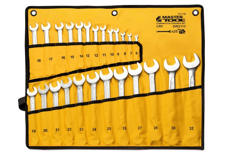 Ключі комбіновані MASTERTOOL COLD FORGED набір 25 шт (6–28/30/32 мм) 31CrV3 DIN 3113 у чохлі 72-1125