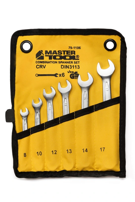 Ключі комбіновані MASTERTOOL COLD FORGED набір 6 шт (8/10/12/13/14/17 мм) 31CrV3 DIN 3113 у чохлі 72-1106 — MASTERTOOL