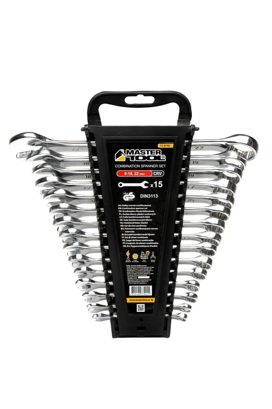 Ключі комбіновані MASTERTOOL SATIN FINISH набір 15 шт (6–19/22 мм) CrV DIN 3113 71-2115