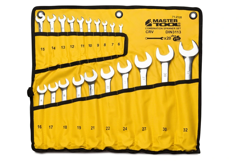 Ключі комбіновані MASTERTOOL SATIN FINISH набір 20 шт (6–19/21/22/24/27/30/32 мм) CrV DIN 3113 у чохлі 71-2120