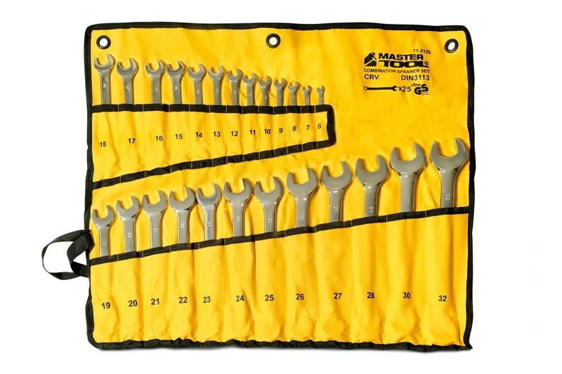Ключі комбіновані MASTERTOOL SATIN FINISH набір 25 шт (6–28/30/32 мм) CrV DIN 3113 у чохлі 71-2125