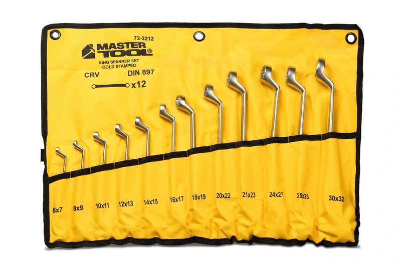 Ключі накидні MASTERTOOL COLD FORGED набір 12 шт (6–25/27/28/30/32 мм) 31CrV3 DIN 897 у чохлі 72-3212 — MASTERTOOL
