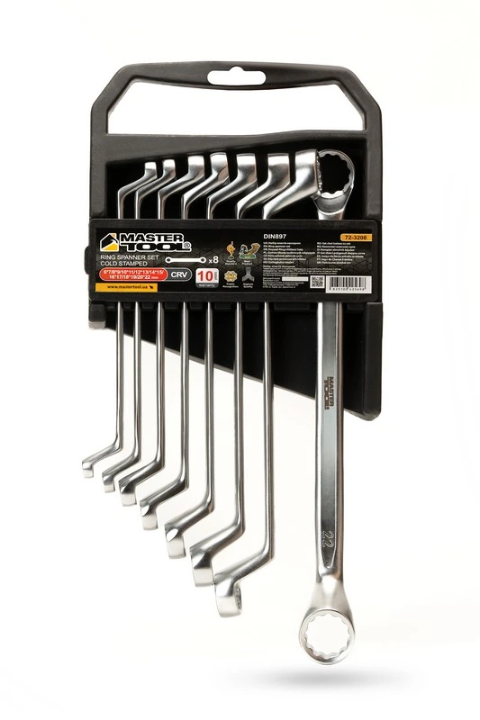 Ключі накидні MASTERTOOL COLD FORGED набір 8 шт (6–20/22 мм) 31CrV3 DIN 897 72-3208 — MASTERTOOL