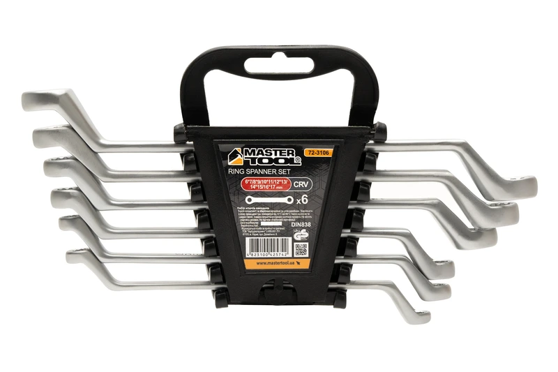 Ключі накидні MASTERTOOL SATIN FINISH набір 6 шт (6–17 мм) CrV DIN 838 72-3106 — MASTERTOOL