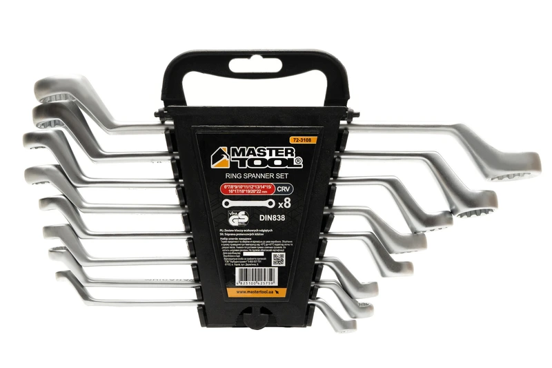 Ключі накидні MASTERTOOL SATIN FINISH набір 8 шт (6–20/22 мм) CrV DIN 838 72-3108 — MASTERTOOL
