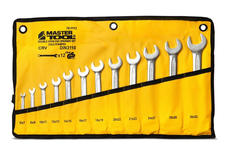Ключі ріжкові MASTERTOOL COLD FORGED набір 12 шт (6–25/27/28/30/32 мм) 31CrV3 DIN 3110 у чохлі 70-1112 — MASTERTOOL
