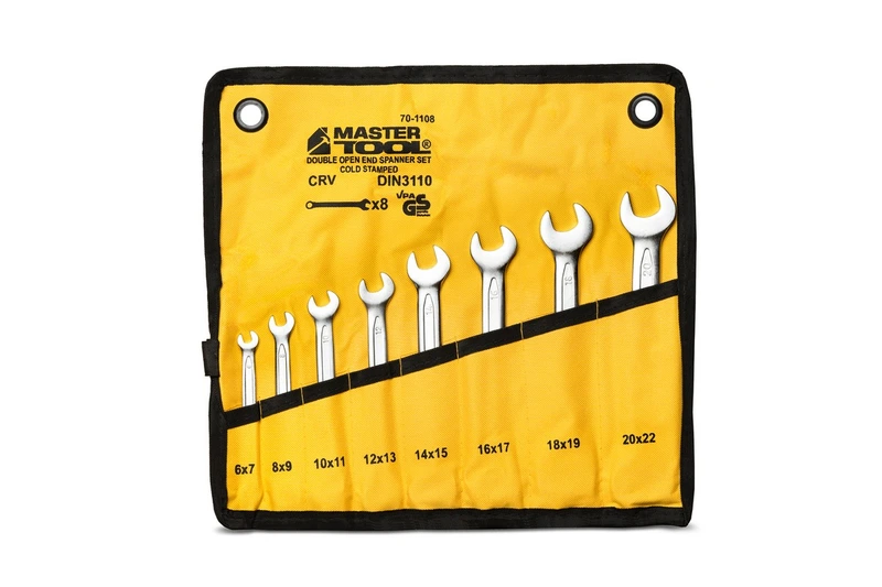 Ключі ріжкові MASTERTOOL COLD FORGED набір 8 шт (6–20/22 мм) 31CrV3 DIN 3110 у чохлі 70-1108 — MASTERTOOL