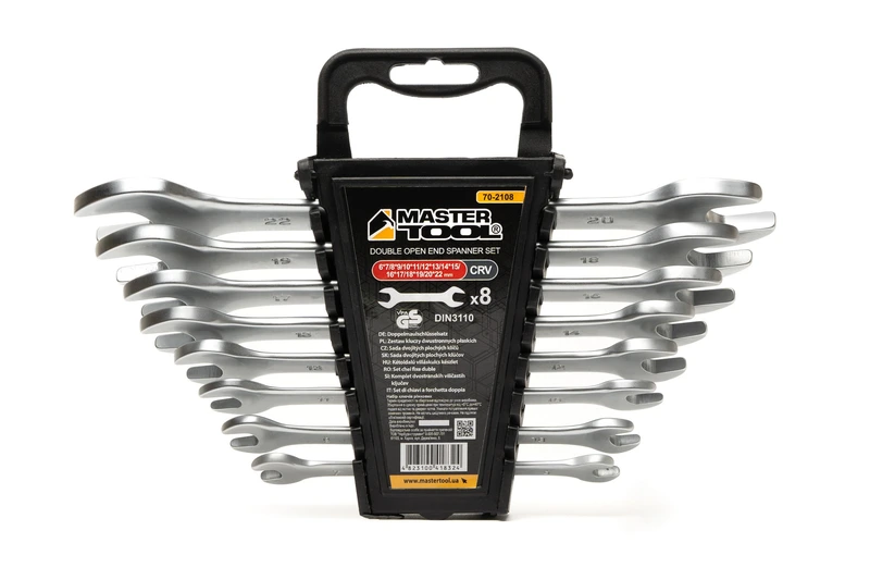 Ключі ріжкові MASTERTOOL SATIN FINISH набір 8 шт (6–20/22 мм) CrV DIN 3110 70-2108