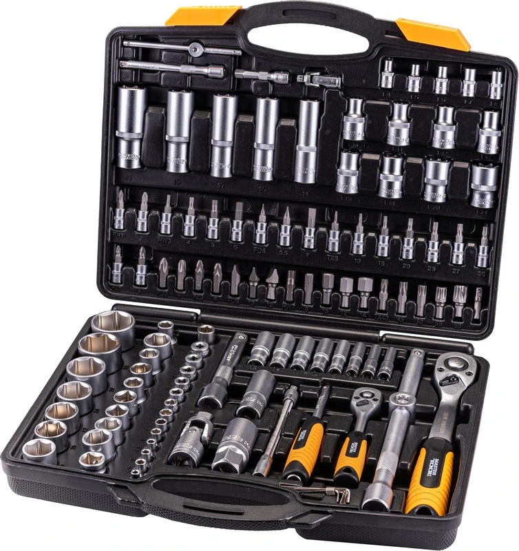 Набір головок 1/4" & 1/2" 4-14 мм / 10-32 мм CrV (50BV30), тріскачка 72Т 111 шт, PROFI MASTERTOOL 78-5111 — MASTERTOOL