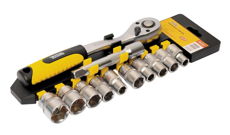 Набір головок торцевих 6-гранних MASTERTOOL ½" 10-24 мм з тріскачкою 72 зубці подовжувач CrV 12 шт 78-1212