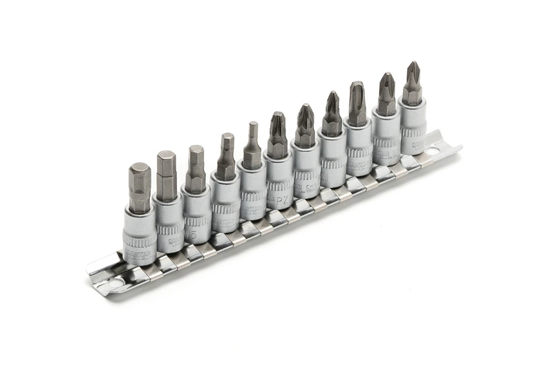 Набір головок торцевих MASTERTOOL ¼" з викрутковими насадками PH1-2-3/ PZ1-2-3/ HEX3-4-5-6-7 CrV 11 шт 78-1401