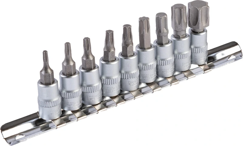 Набір головок торцевих з викрутковими насадками TORX MASTERTOOL ¼" T10-T60 CrV 9 шт 78-1400