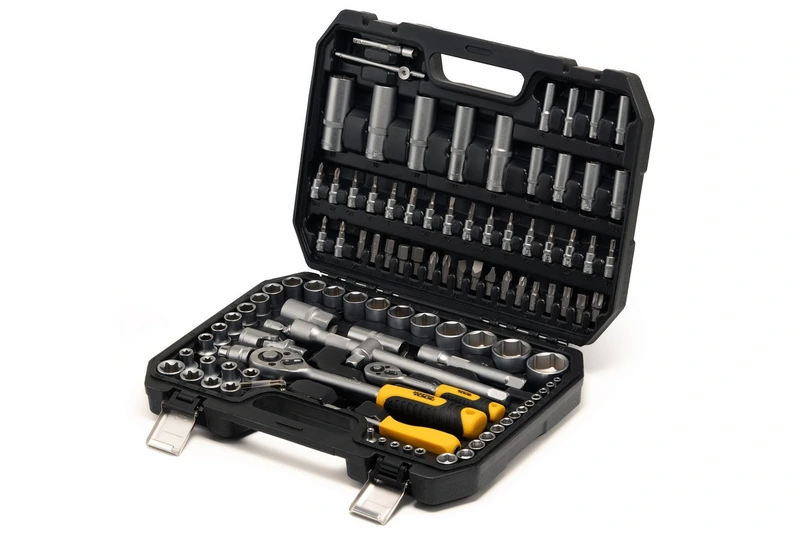 Набір інструментів MASTERTOOL ¼"&½" 108 шт 4-14 мм 10-32 мм CrV кейс з металевими замками 78-5108