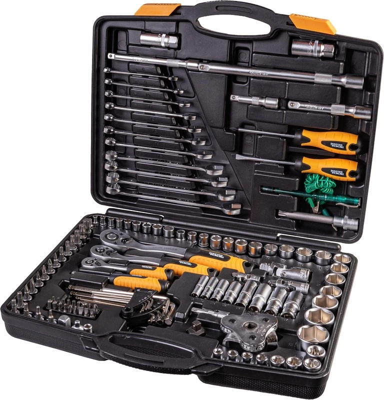 Набір інструментів MASTERTOOL PROFI ¼"&⅜"&½"&TORX 121 шт 4-13 мм 9-19 мм 20-32 мм Е8-Е20 CrV50BV30 протиударний кейс 78-5121