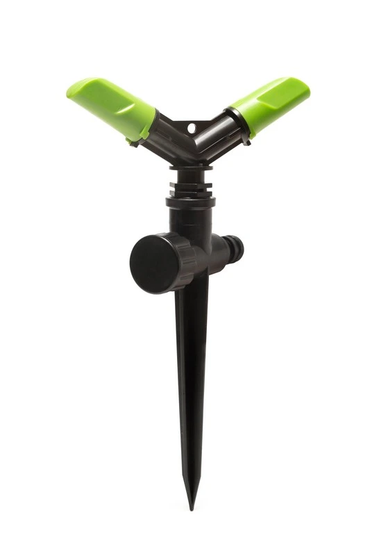 Зрошувач для поливу MASTERTOOL обертовий 2-х ріжковий ½" 12 м на ніжці 92-9362 — MASTERTOOL