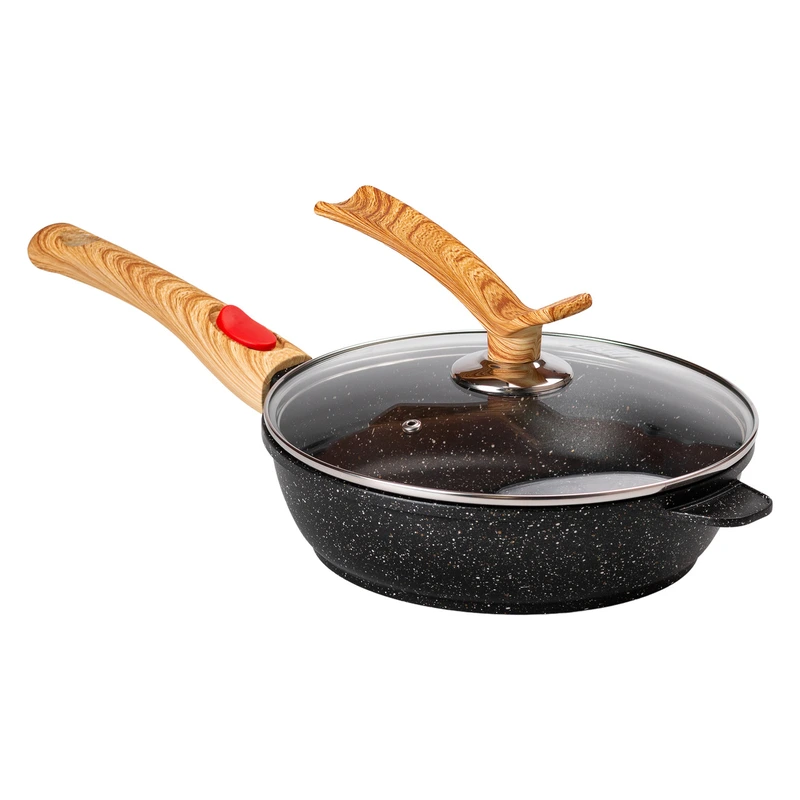 Алюмінієва глибока сковорода (2,4 л) зі скляною кришкою Ø 24 см Black MGC HP-4-463B — MGC