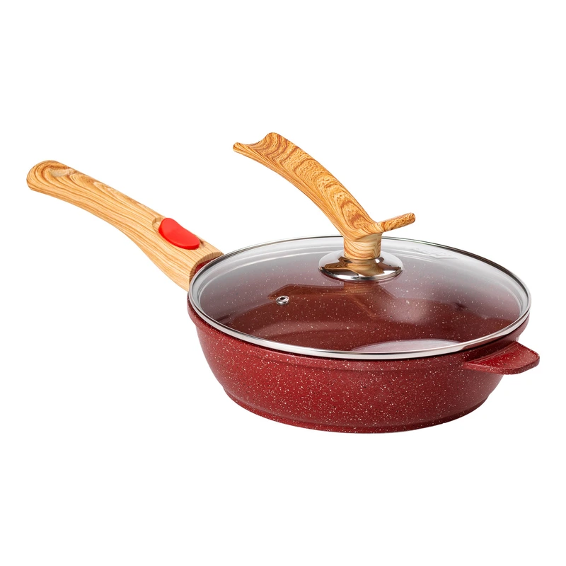 Алюмінієва глибока сковорода (2,4 л) зі скляною кришкою Ø 24 см Червоний MGC HP-4-463R — MGC