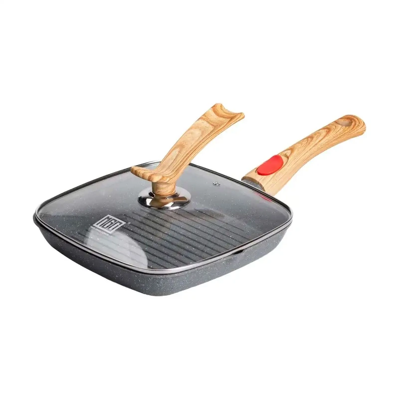 Алюмінієва сковорода-гриль 24 см зі скляною кришкою Квадрат сірий MGC HP-4-461G — MGC