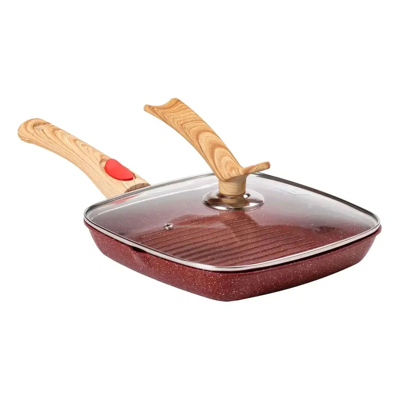 Алюмінієва сковорода-гриль 24 см зі скляною кришкою Square Red MGC HP-4-461R — MGC