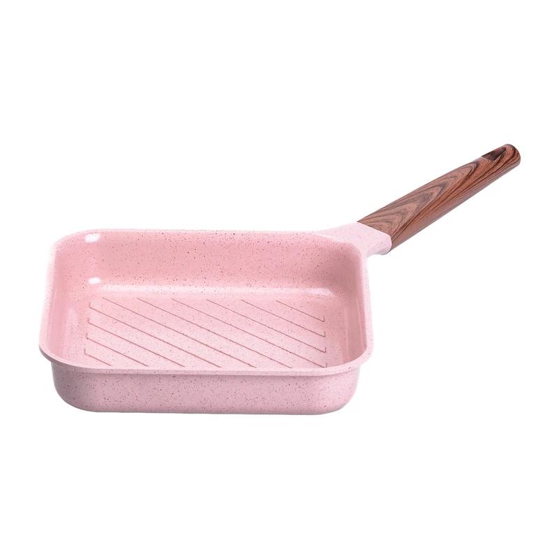 Сковорода-гриль алюмінієва, квадратна, 2,5 л, з антипригарним покриттям, 24 см MGC Pink HP-4-438P — MGC