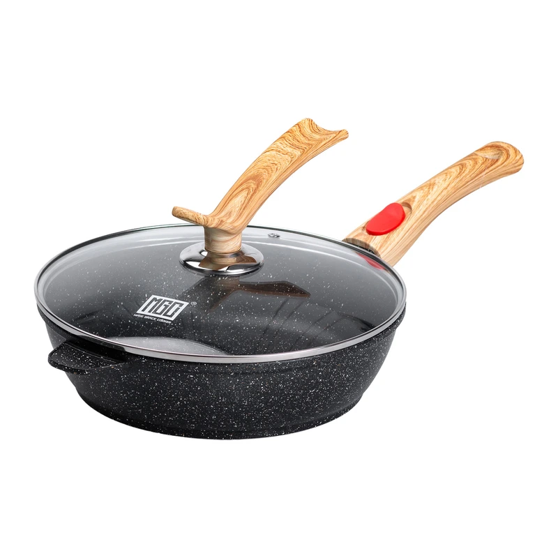 Алюмінієва глибока сковорода (2,8 л) зі скляною кришкою Ø 26 см Чорний MGC HP-4-464B — MGC