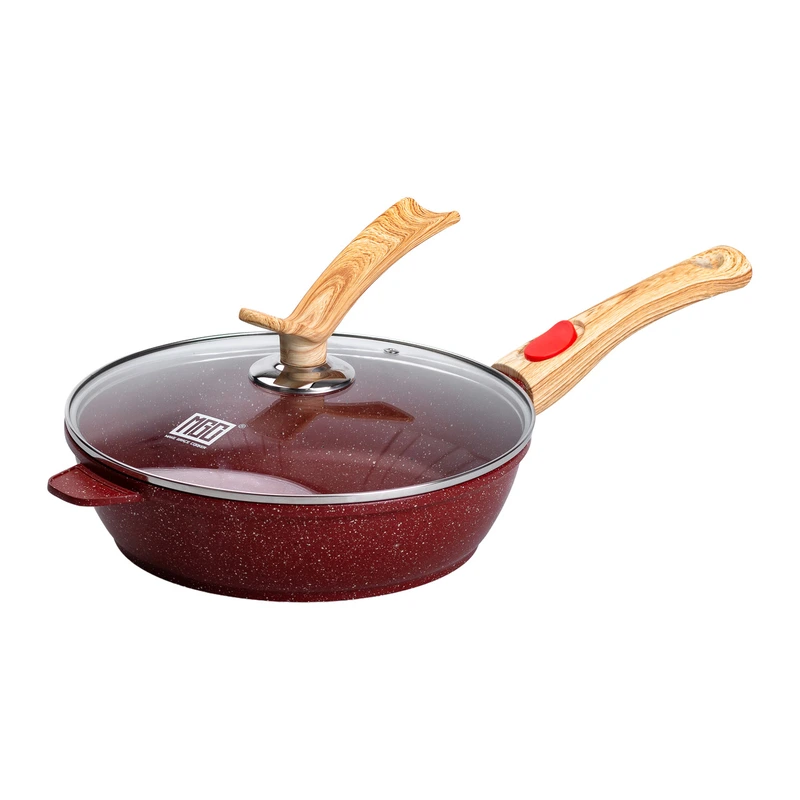 Алюмінієва глибока сковорода (2,8 л) зі скляною кришкою Ø 26 см Червоний MGC HP-4-464R — MGC