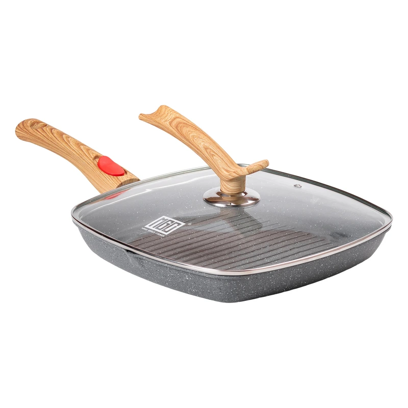 Алюмінієва сковорода-гриль 28 см зі скляною кришкою Квадрат сірий MGC HP-4-462G — MGC