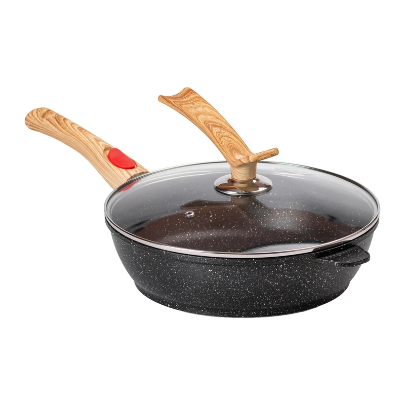 Алюмінієва глибока сковорода (3,5 л) зі скляною кришкою Ø28 см чорна MGC HP-4-465B — MGC