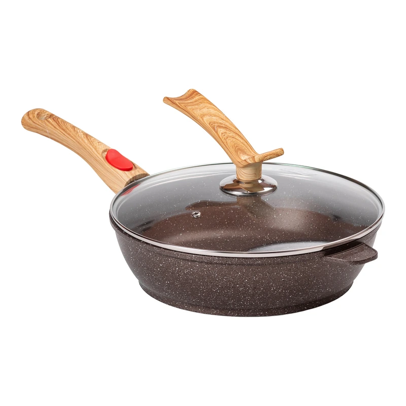 Сковорода алюмінієва 3.5 літра глибока зі скляною кришкою Ø 28 см кавова MGC HP-4-465CO — MGC