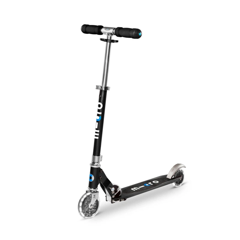 Самокат MICRO серии "Sprite LED" – ЧОРНИЙ (складаний, до 100 kg, двоколісний, світло)