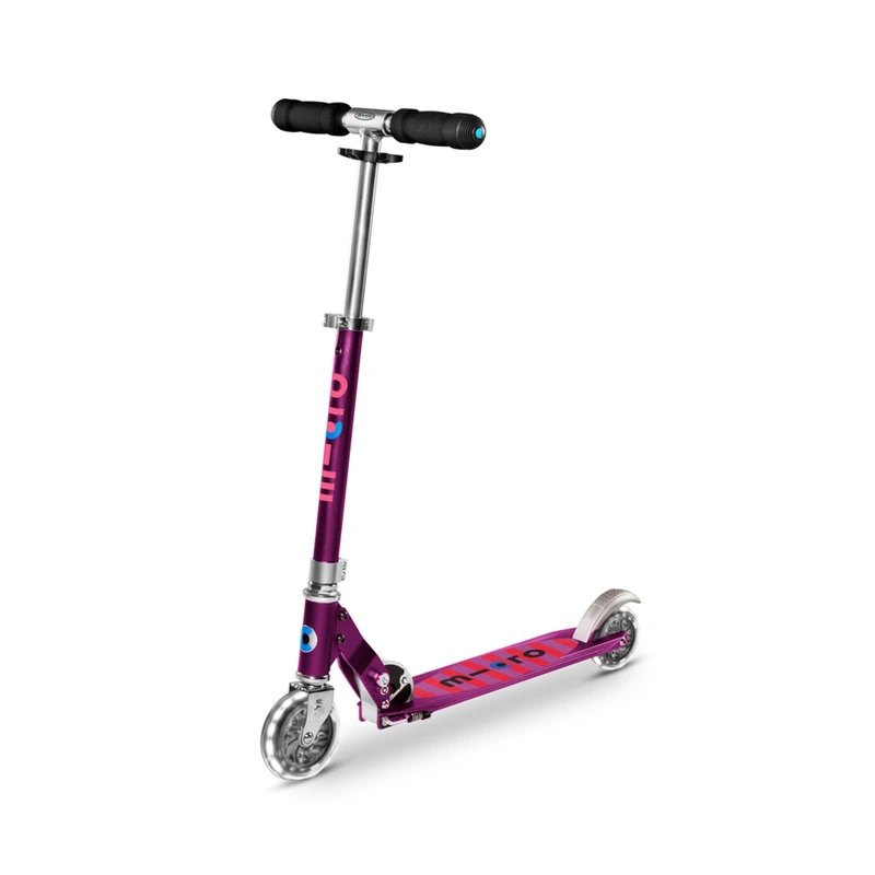 Самокат MICRO серии "Sprite LED" – ФІОЛЕТОВИЙ (складаний, дека у смужку, до 100 kg, двоколісний, світло)