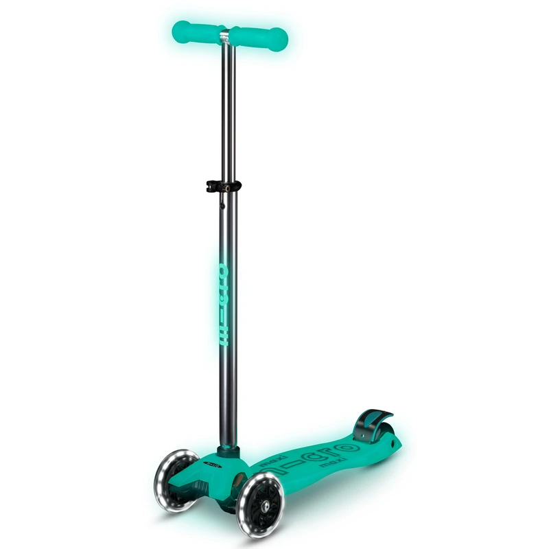 Самокат MICRO серії "Maxi Deluxe Glow LED" – ЖЕЛЕЙНИЙ ЗЕЛЕНИЙ (до 50 kg, 3-х колісний, світло)