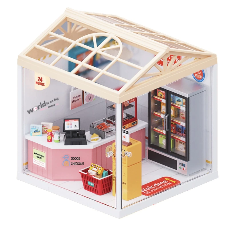 Конструктор-румбокс MINI HOUSE серії "Інтер'єр" – ЦІЛОДОБОВИЙ МІНІМАРКЕТ (світло) — Mini House