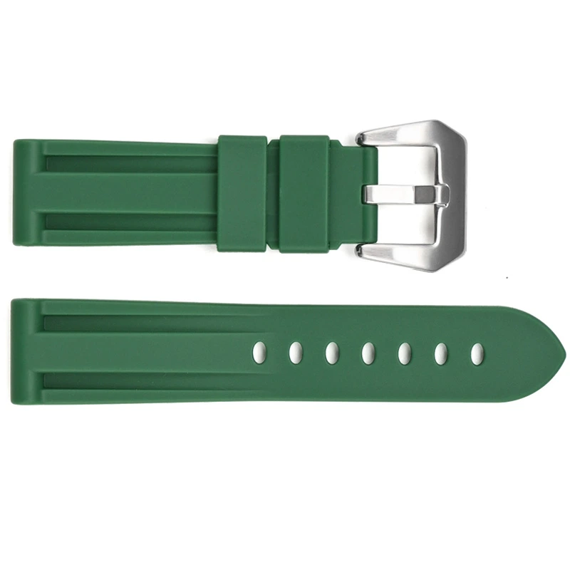 Ремінець для годинника 3001 Silicone Green-Silver 24 мм.