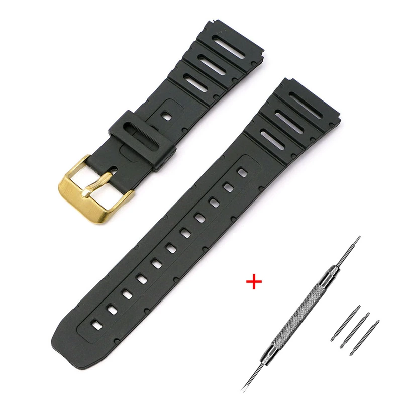 Ремінець для Casio G-Shock 20mm:CA-53W CA-61W FT-100W W-520U W-720G Black Gold