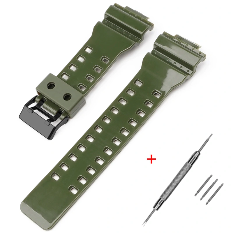 Ремінець для Casio G-Shock GA-100/110/120 Army Green-Glossy BK