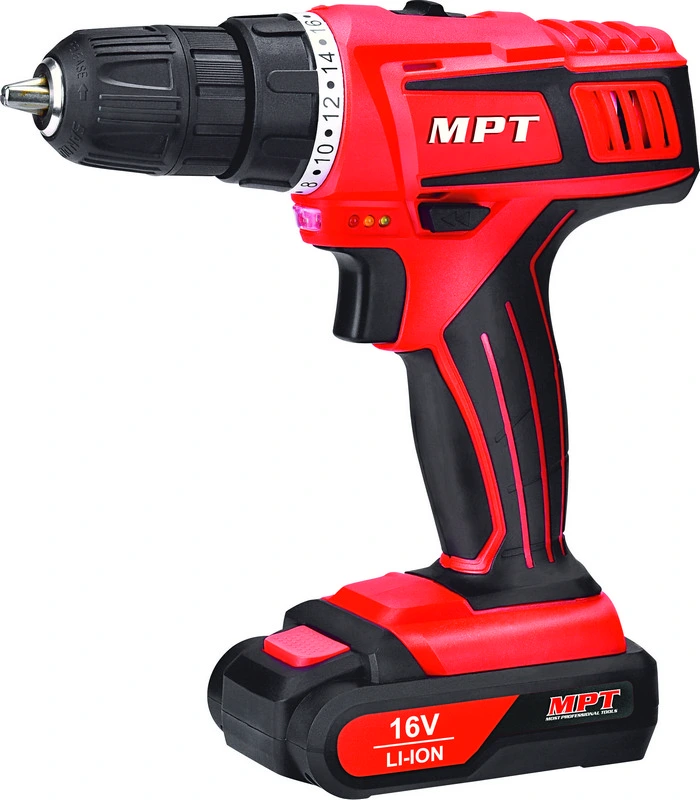 Дриль-шурупокрут MPT акумуляторний 16V Li-ion 1.5 А·год 2 швидкості 0-400/1450 об/хв 10 мм 2 АКБ кейс MCDT1626.B2 — MPT
