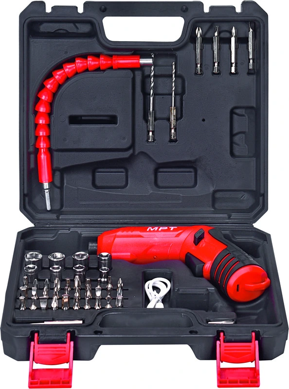 Викрутка MPT акумуляторна поворотна 4V Li-ion 1.5 А·год 250 об/хв 3.5 Н·м реверс USB кейс аксесуари 47 шт MCSD4006.3 — MPT