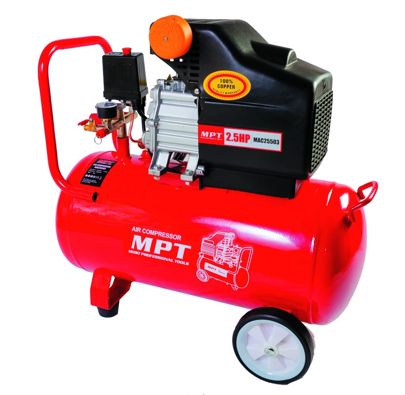 Компресор MPT PROFI 50 л 2000 Вт/2.5 к.с. 2850 об/хв 140 л/хв 8 атм 2 виходи мідна обмотка MAC25503 — MPT