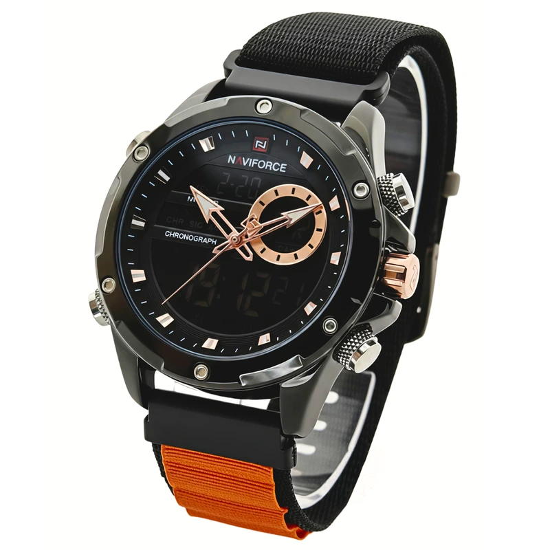 Чоловічий спортивний тактичний годинник Naviforce Pride Orange, 2 ремінці
