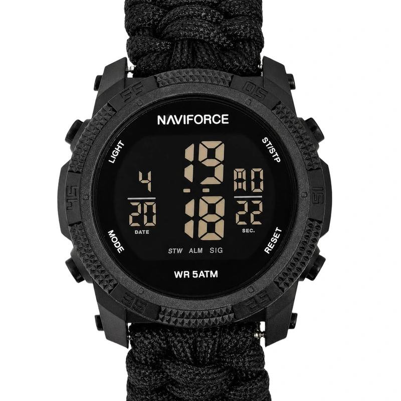 Чоловічий спортивний водостійкий тактичний годинник Naviforce Europe Black Paracord — Naviforce